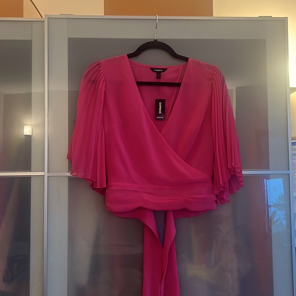 Express Hot Pink Pleated Wrap Top